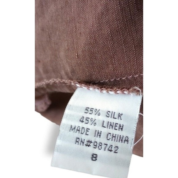 Neiman Marcus Womens Brown Linen Silk Button Down Blouse Camp Shirt Pockets 8 - Picture 10 of 12